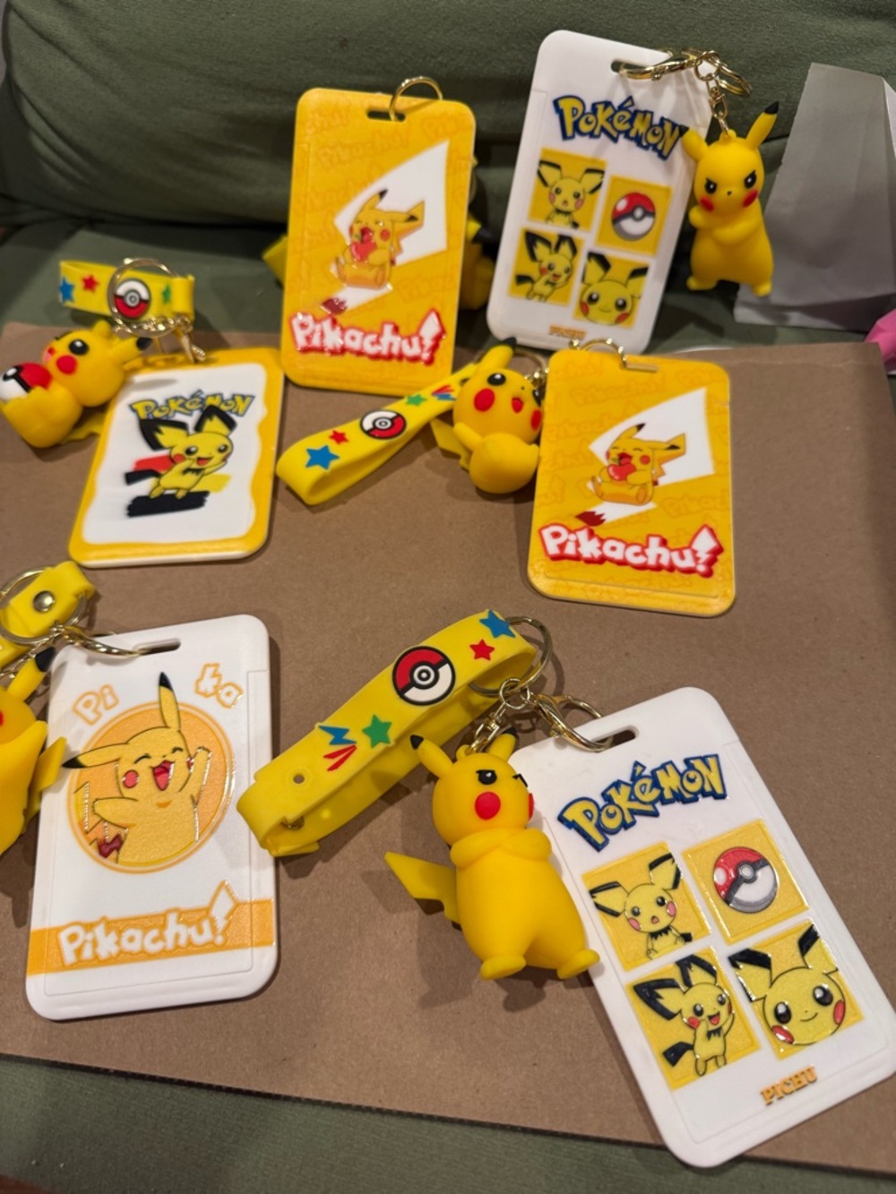Pikachu Pokémon Keychain/Name tag Bundle - Yellow and White set of 6